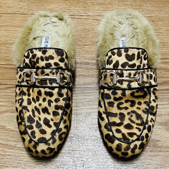STEVE MADDEN Fur Leopard Mule Sandals - Picture 1 of 13
